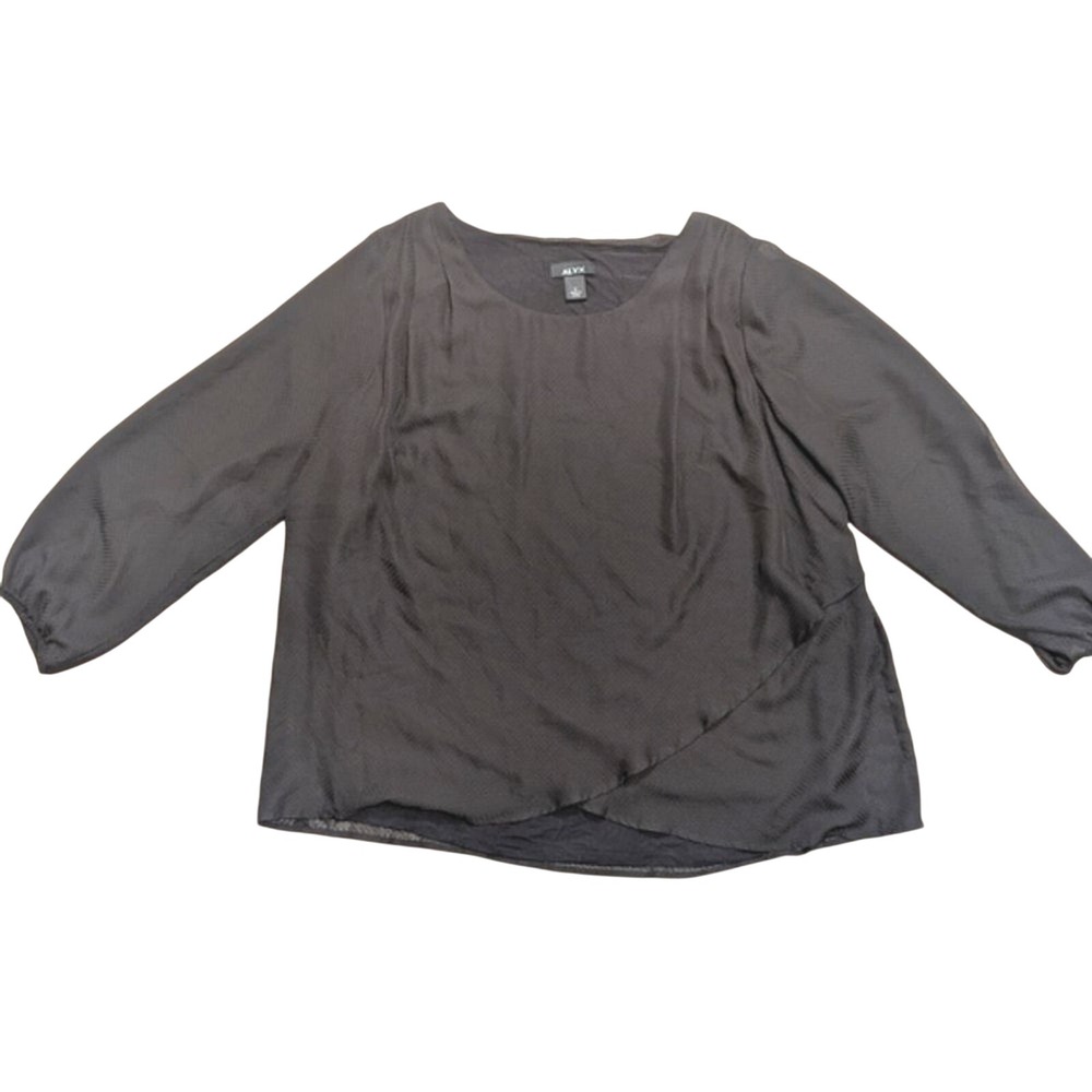 Alyx Plus 1X 16 16 Black Asymmetrical Wrap Front Long Sleeve Top Shirt Blouse‎
